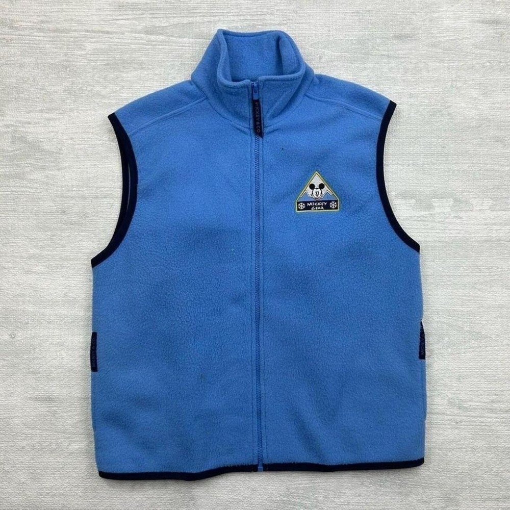 Vintage Mickey Mouse Fleece Vest Womens Large Blue Full Zip Mickey Co